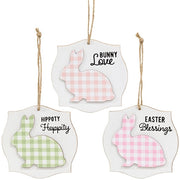 Layered Buffalo Check Easter Bunny Blessings Ornament  (3 Count Assortment)