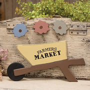 Wooden Farmers Market Wheelbarrow Sign with Springy Flowers