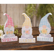 Spring Blessings Block with Flower Chunky Gnome  (Set of 2) (3 Count Assortment)