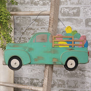 Distressed Hanging Teal Wooden Easter Egg Truck