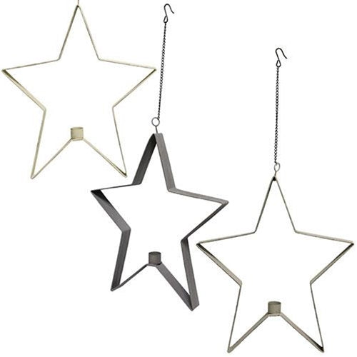 Farmhouse Colors Star Taper Holder - 6"  (3 Count Assortment)