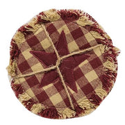 Burgundy & Tan Check Star Applique Round Coasters (Set of 4)