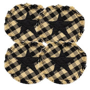 Black & Tan Check Star Applique Round Coasters (Set of 4)