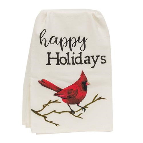 Happy Holidays Cardinal Dish Towel