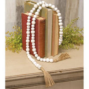 Distressed White Beaded Garland with Jute Tassels - 57"L