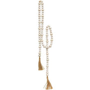 Distressed White Beaded Garland with Jute Tassels - 57"L