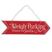 Reindeer & Sleigh Parking Metal Hanging Sign  (2 Count Assortment)