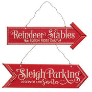 Reindeer & Sleigh Parking Metal Hanging Sign  (2 Count Assortment)