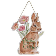 Happy Easter Floral Bunny Metal Hanging Sign