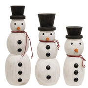 Wooden Spindle Snowmen with Top Hats (Set of 3)