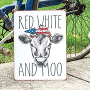 Red White And Moo Distressed Metal Sign