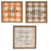 Fall Gingham Wood Sign  (3 Count Assortment)