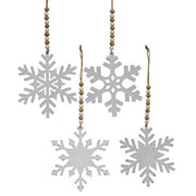 White Snowflake Wood Beaded Ornament  (4 Count Assortment)