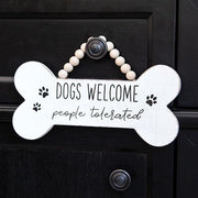 Dogs Welcome People Tolerated Beaded Wood Hanging Sign