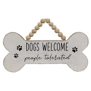 Dogs Welcome People Tolerated Beaded Wood Hanging Sign