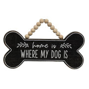 Home Is Where My Dog Is Beaded Wood Hanging Sign