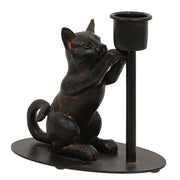 Playful Cat Iron Taper Candle Holder