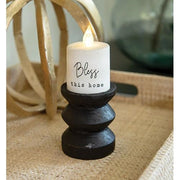 Black Wooden Pillar Candle Holder - 3.5" Tall