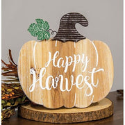 Happy Harvest Engraved Wooden Pumpkin Sign with Easel Back