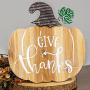 Give Thanks Engraved Wooden Pumpkin Sign with Easel Back