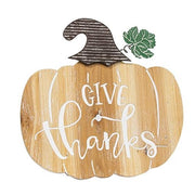 Give Thanks Engraved Wooden Pumpkin Sign with Easel Back