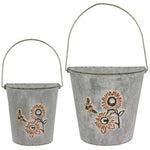 Washed Metal Sunflower & Bee Wall Buckets (Set of 2)