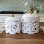 Aztec White Metal Canisters (Set of 2)