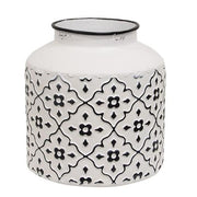Black & White Floral Patterned Metal Vase - Short