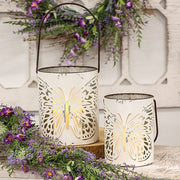 Butterfly Cutout White Metal Buckets (Set of 2)