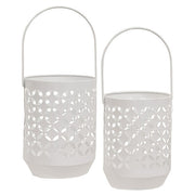 White Geometric Trellis Lanterns (Set of 2)