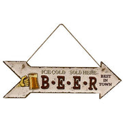 Ice Cold Beer Sold Here Hanging White Metal Sign