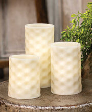 White Geometric Pillar Candle, White Light, 6"