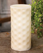 White Geometric Pillar Candle, White Light, 6"