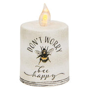 Don't Worry Bee Happy Flame Timer Pillar - 2.25" x 2.5"