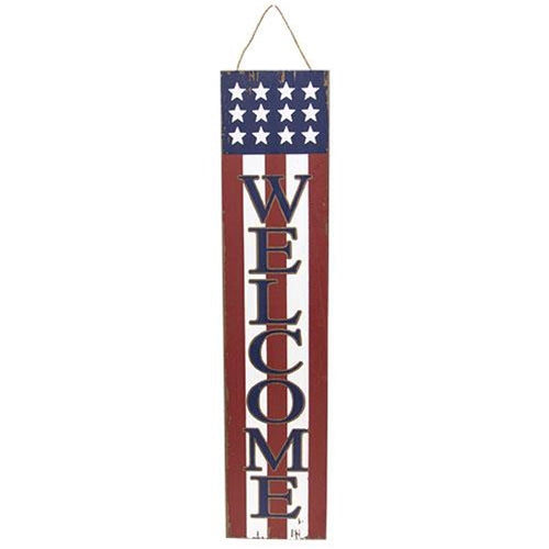 Patriotic Wooden Porch Sign - "Welcome"