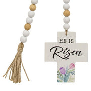 He Is Risen Wooden Bead Garland with Cross