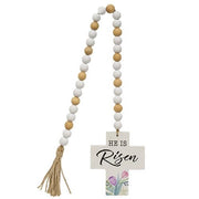 He Is Risen Wooden Bead Garland with Cross