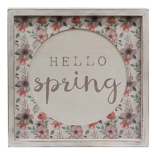 Hello Spring Cutout Floral Inset Box Sign