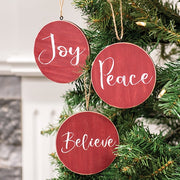 Holiday Script Red Word Round Ornament  (3 Count Assortment)