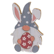 Blue Gnome Bunny with Egg Wood Sitter