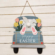 Happy Easter Bunny Butt Truck Hanging Wood Sign