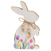 Tulip Printed Easter Bunny Wood Sitter