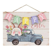 Happy Easter Banner Bunny Truck Hanging Wood Sign