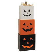 Jack O Lantern Pumpkin Wood Stack (Set of 3)