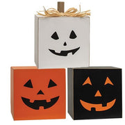 Jack O Lantern Pumpkin Wood Stack (Set of 3)