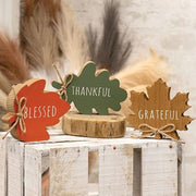 Thankful Grateful Blessed Wood Leaf Sitter  (3 Count Assortment)