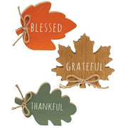 Thankful Grateful Blessed Wood Leaf Sitter  (3 Count Assortment)