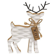 Woodland White Basketweave Deer Wood Sitter