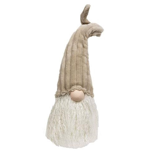 Lg Sitting Plush Beige Gnome with Ribbed Hat