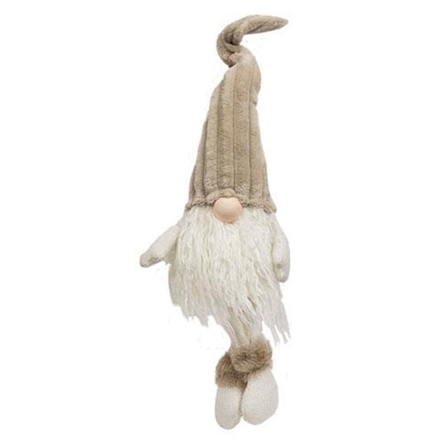 Dangle Leg Plush Beige Gnome with Ribbed Hat
